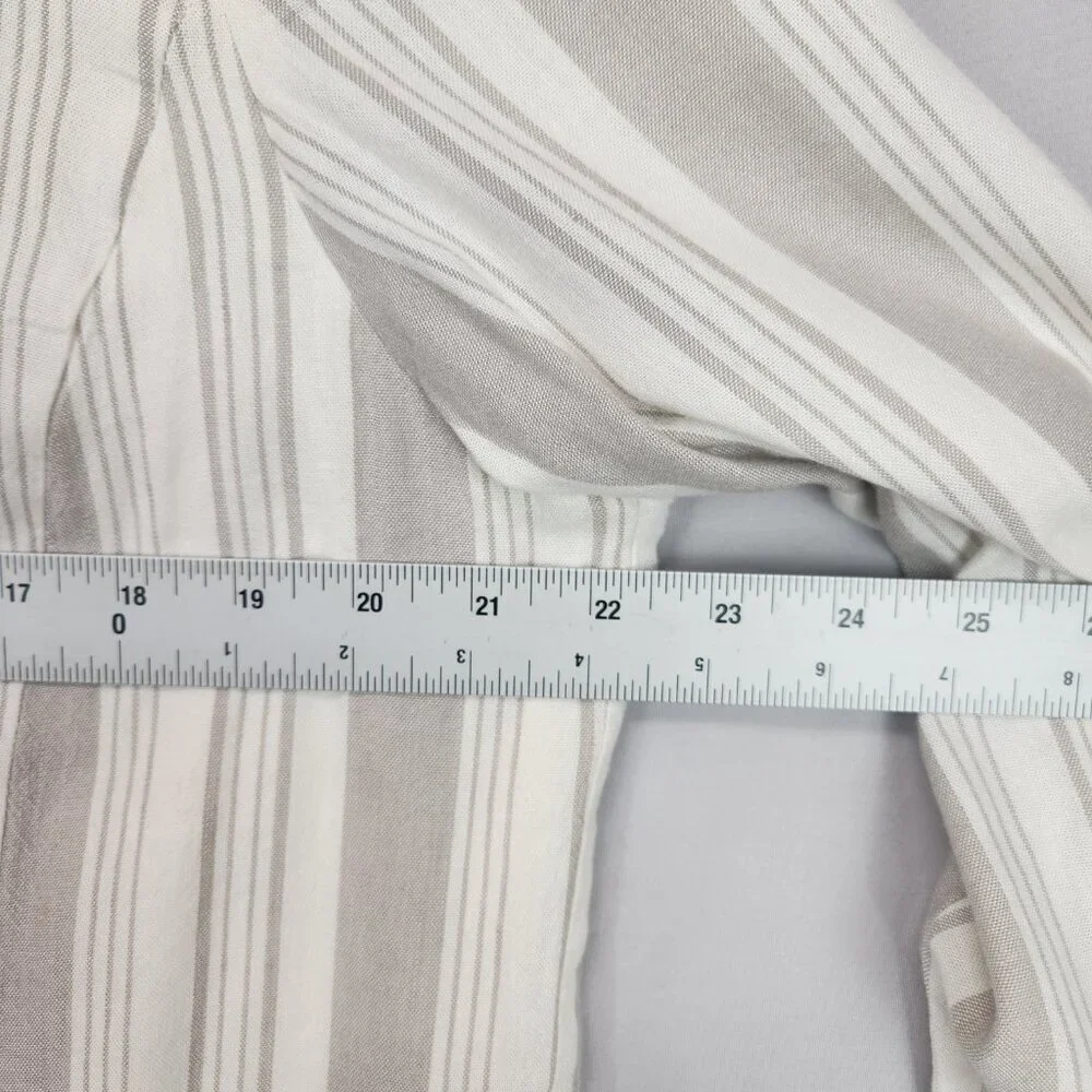 Torrid Linen Blend Two Button Long Line Blazer 1X Tan Ivory Stripe Coastal Chic